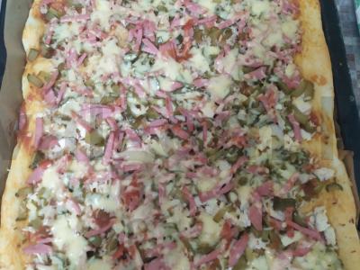 Pica ant naminio tešlos su vištiena ir kalakutiena pagrindine nuotrauka