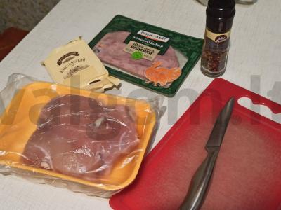 Vištienos kišenėlės su kumpiu ir sūriu Žingsnis 1