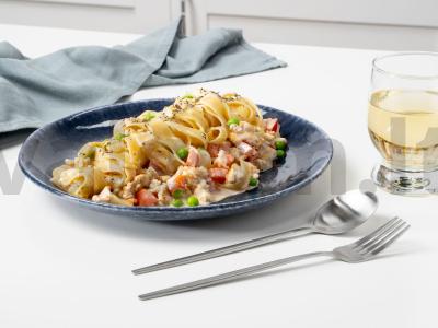 Fettuccine makaronai su kalakutienos filė pagrindine nuotrauka