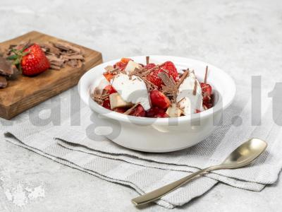 Vaisių salotos su šokoladu ir ledais pagrindine nuotrauka