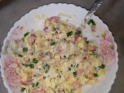 Sultingas salotas su tunu, ridikėliais ir obuoliu pagrindine nuotrauka