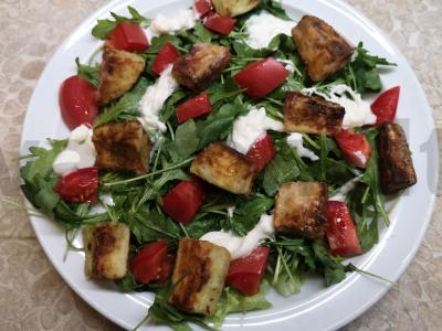 Salotas su stracciatella ir traškiais baklažanais Žingsnis 9