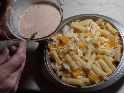 Makaronų, žiedinių kopūstų ir moliūgų apkepas Žingsnis 7