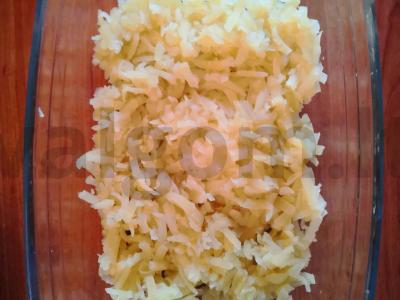 Salotas „Mimoza“ su konservuota upėtakiu ir obuoliu Žingsnis 1