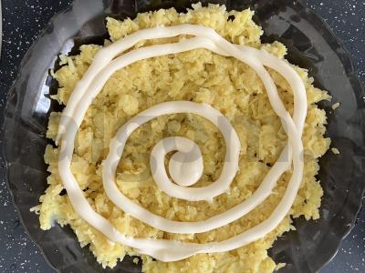 Klasikinis salotos „Po kailiu“ su konservuota silkė Žingsnis 4