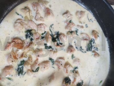 Grietinėlės makaronai su krevetėmis ir špinatais Žingsnis 5