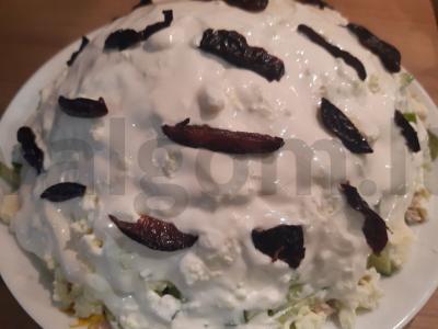 Skanus salotas „Baltoji beržė“ su pievagrybiais, džiovintais abrikosais ir vištiena Žingsnis 10