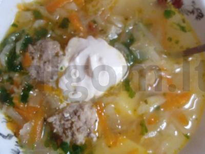 Šči su meatballs ir šviežiais kopūstais pagrindine nuotrauka