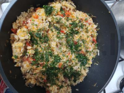 Ryžiai su grybais ir daržovėmis vegetariški Žingsnis 5