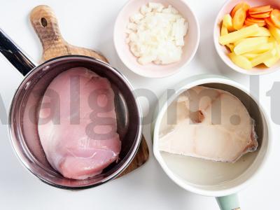 Žuvies sriuba iš dantytos žuvies su kalakutienos filė Žingsnis 1