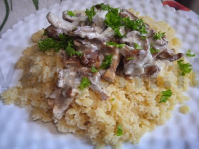 Voveraitės grietinėlės padaže su makaronais pagrindine nuotrauka