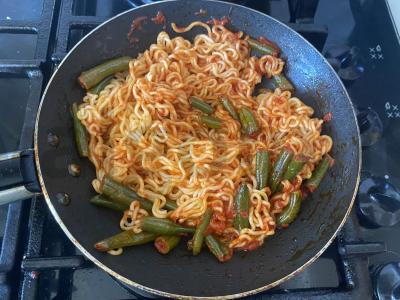 Pomidorų daržovių greito paruošimo makaronai pietums Žingsnis 9