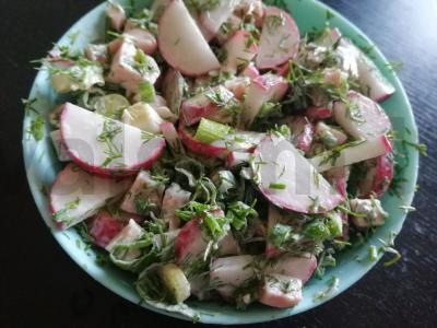 Salotos su ridikėliais ir dešra pagrindine nuotrauka