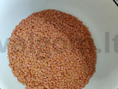 Raudona lęša su daržovėmis ir pupelėmis Žingsnis 1