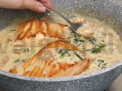 Lašiša grietinėlės padaže Žingsnis 4