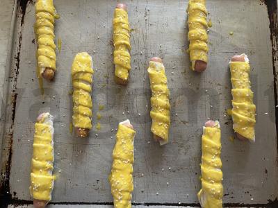 Rudais dešrelės sluoksniuotame mieliniame tešloje Žingsnis 8