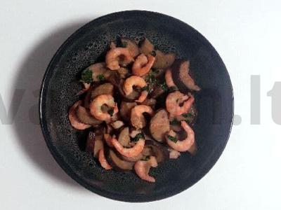 Namų baklažanų troškinys su krevetėmis tailandietišku stiliumi pagrindine nuotrauka