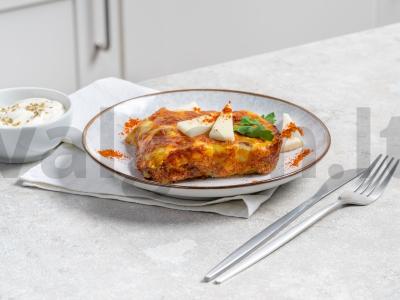 Cukinijų apkepas su grybais ir lydytu sūriu pagrindine nuotrauka