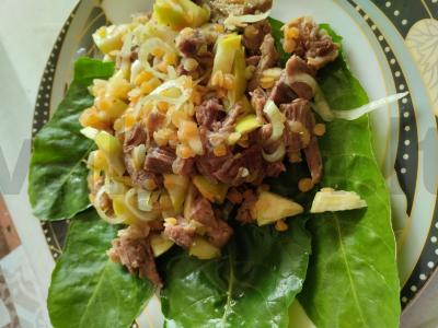 Lęšių salotos su veršiena pagrindine nuotrauka