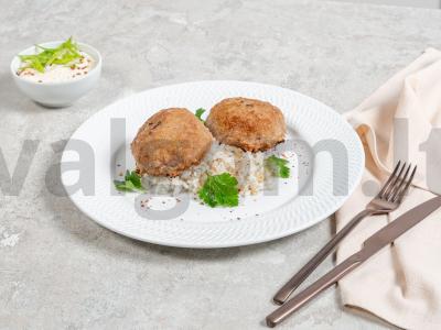 Paprasti kotletai iš faršo ir sūrio keptuvėje pagrindine nuotrauka