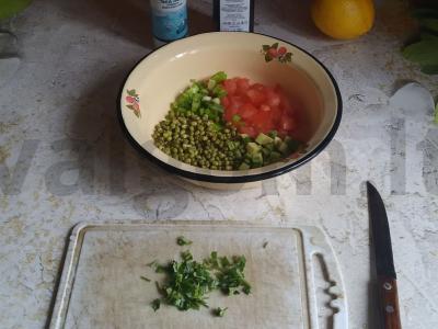 Salotas „Žaliavalgiškas tabulė su daigintomis mung pupelėmis“ Žingsnis 2