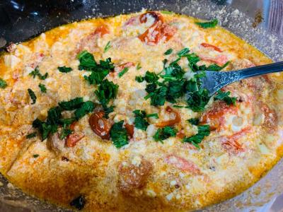 Makaronai su feta sūriu ir vyšniniais pomidorais Žingsnis 7