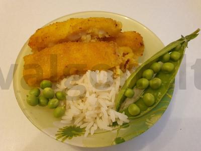 Žuvies lazdelės su ryžiais ir žirneliais pagrindine nuotrauka