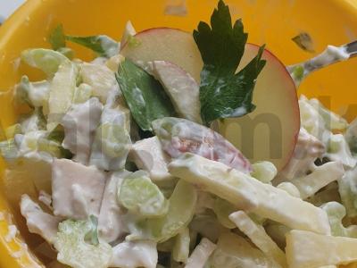 Amerikietiška salotų su rūkytomis vištienos krūtinėlėmis ir obuoliais pagrindine nuotrauka