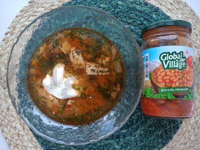 Kalakutienos pupelių sriuba pagrindine nuotrauka