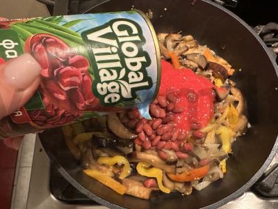 Baklažanai su pupelėmis ir pomidorų tyrė Žingsnis 4