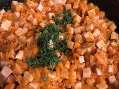 Grikių košė su kumpiu pomidorų padaže Žingsnis 10