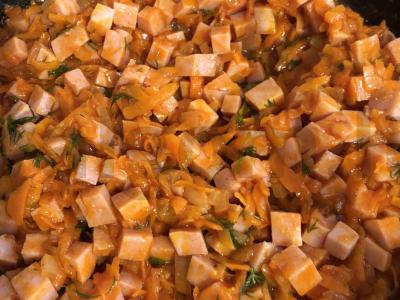 Grikių košė su kumpiu pomidorų padaže Žingsnis 11