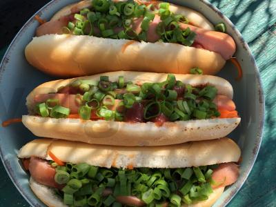 Namų dešrainiai su morkomis ir žaliuosius svogūnais pagrindine nuotrauka