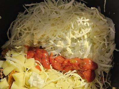 Troškinta kopūstai su grybais ir mėsos asorti lėtoje viryklėje Žingsnis 5