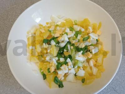 Okroška su rūkytomis dešromis ir majonezu ant pieno išrūgų Žingsnis 3