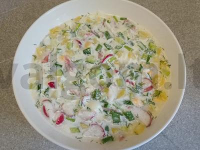 Okroška su rūkytomis dešromis ir majonezu ant pieno išrūgų Žingsnis 11