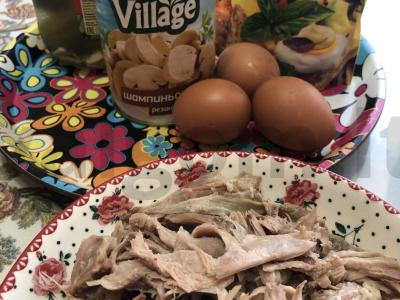 Grybų salotas su mėsa Žingsnis 1