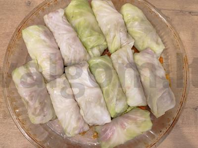 Kopūstų su faršu ir ryžiais receptas Žingsnis 12