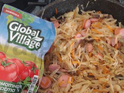 Troškinta kopūstai su grybais ir dešrelėmis Žingsnis 8