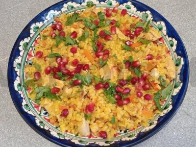 Bulguro plovas su kalakutienos filė pagrindine nuotrauka