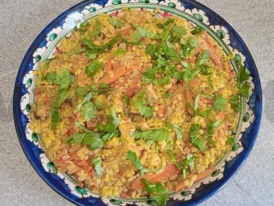 Bulguro plovas su kalakutiena, kalendra ir granato sėklomis Žingsnis 8