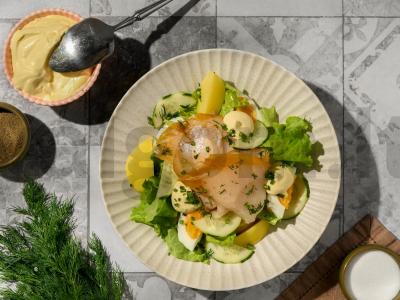 Salotos su riebia žuvimi ir jauna bulve Žingsnis 5