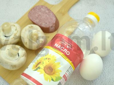 Kiaušinienė su grybais ir dešra pusryčiams Žingsnis 1