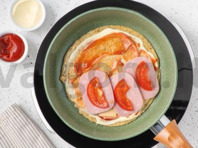 Avižų blynas su kumpiu ir pomidorais Žingsnis 5