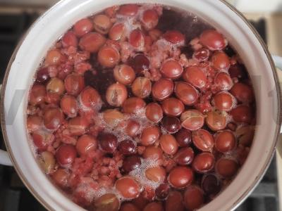 Ryškus kompotas su agrastais, avietėmis ir džiovintais obuoliais Žingsnis 1