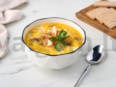 Sūrio sriuba su vištiena ir grybais pagrindine nuotrauka