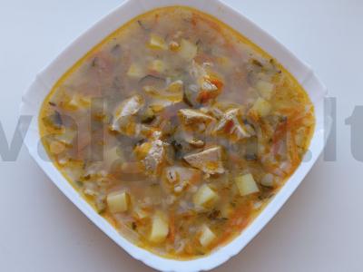 Marinuotų agurkų sriuba su perliniu miežiu vištienos sultinyje pagrindine nuotrauka