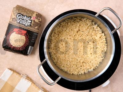 Rudieji ryžiai su kiaušiniu ir krevetėmis Žingsnis 1