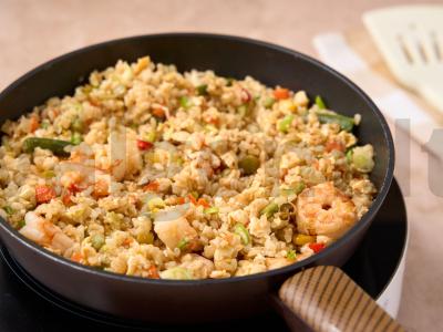 Rudieji ryžiai su kiaušiniu ir krevetėmis Žingsnis 6