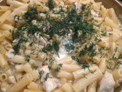 Skani vištienos ir šoninės makaronų patiekalas grietinėlės padaže Žingsnis 6